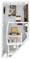 1 Bed 1 Bath 831 square feet floor plan The Dean